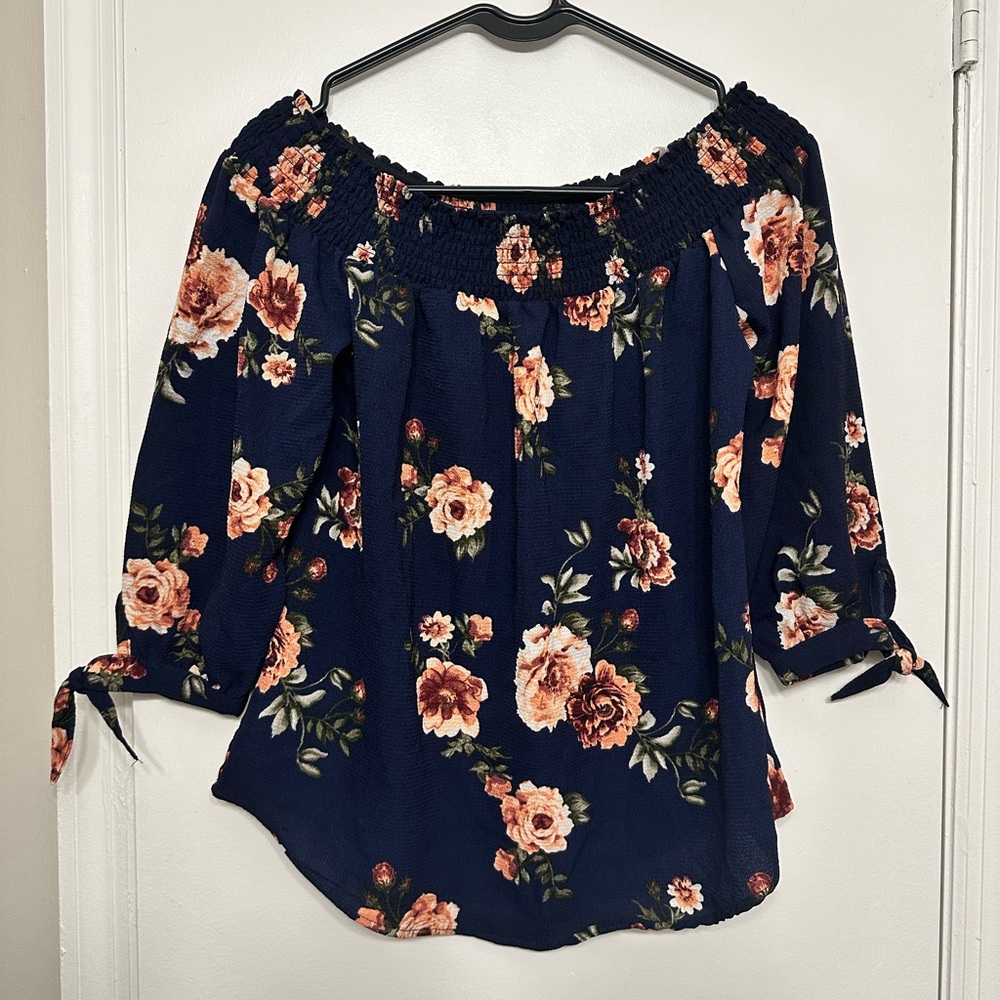 Rue21 Navy Floral Off-Shoulder Blouse